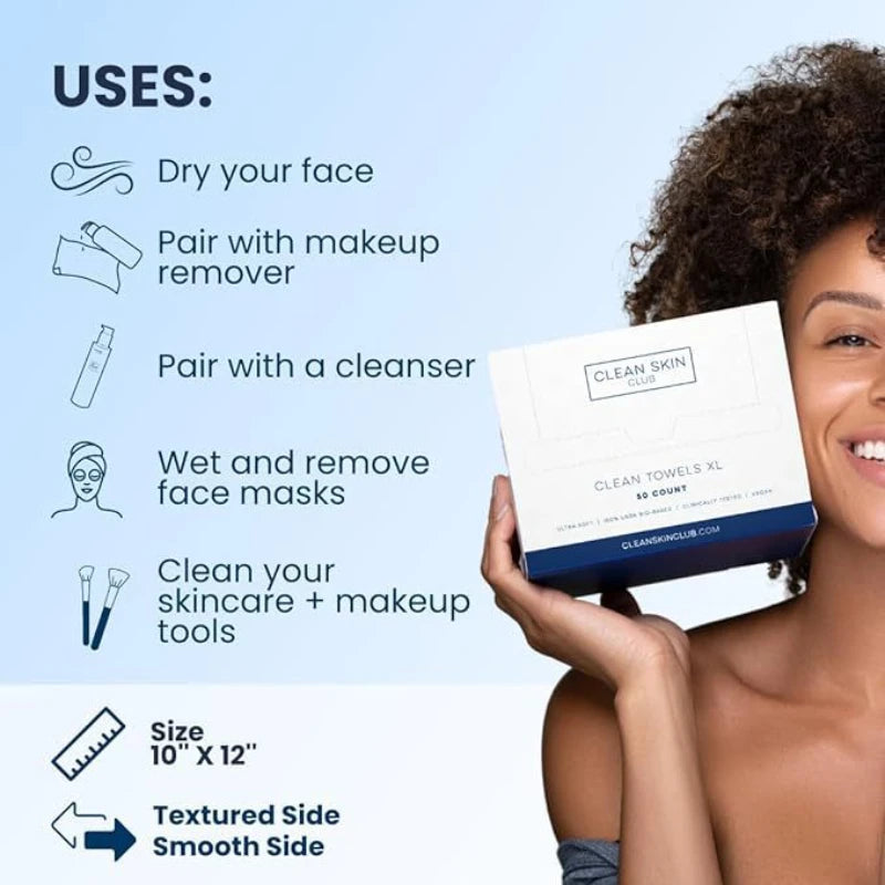 Clean Skin Club Towels XL - 50 Disposable Makeup Remover Wipes